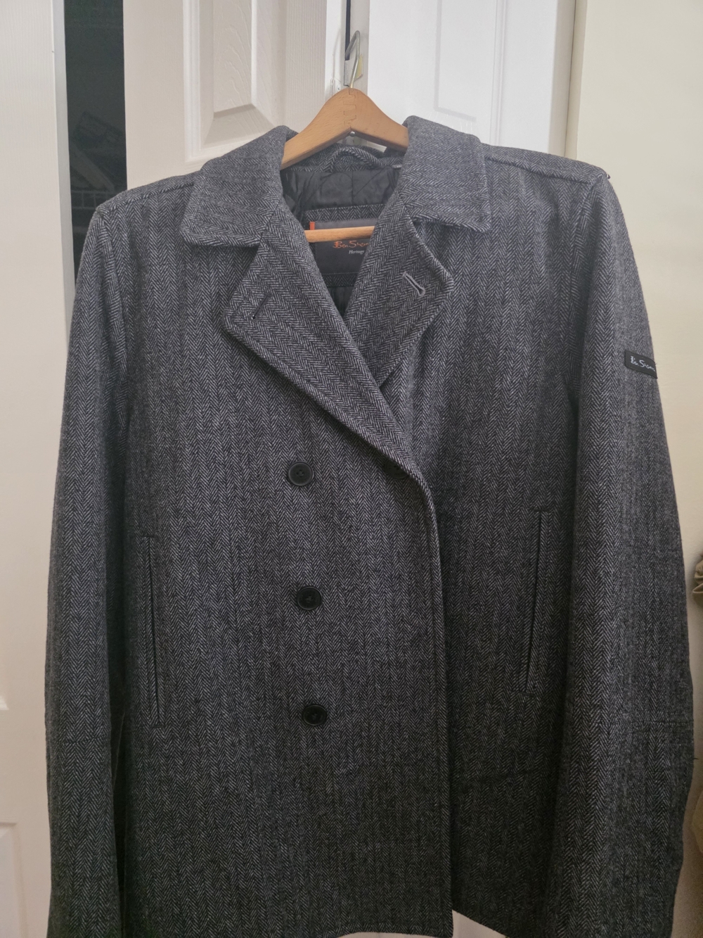 Ben Sherman Men's Charcoal Herringbone Peacoat
